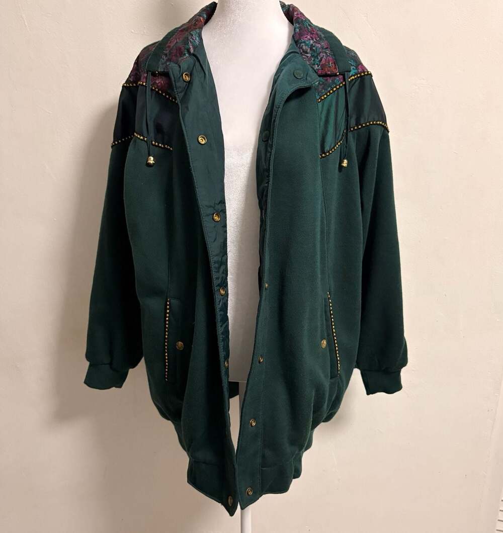 Vtg Current Seen Reversible 80s 90s Tapestry Mixed Media Jacket  Size L Retro